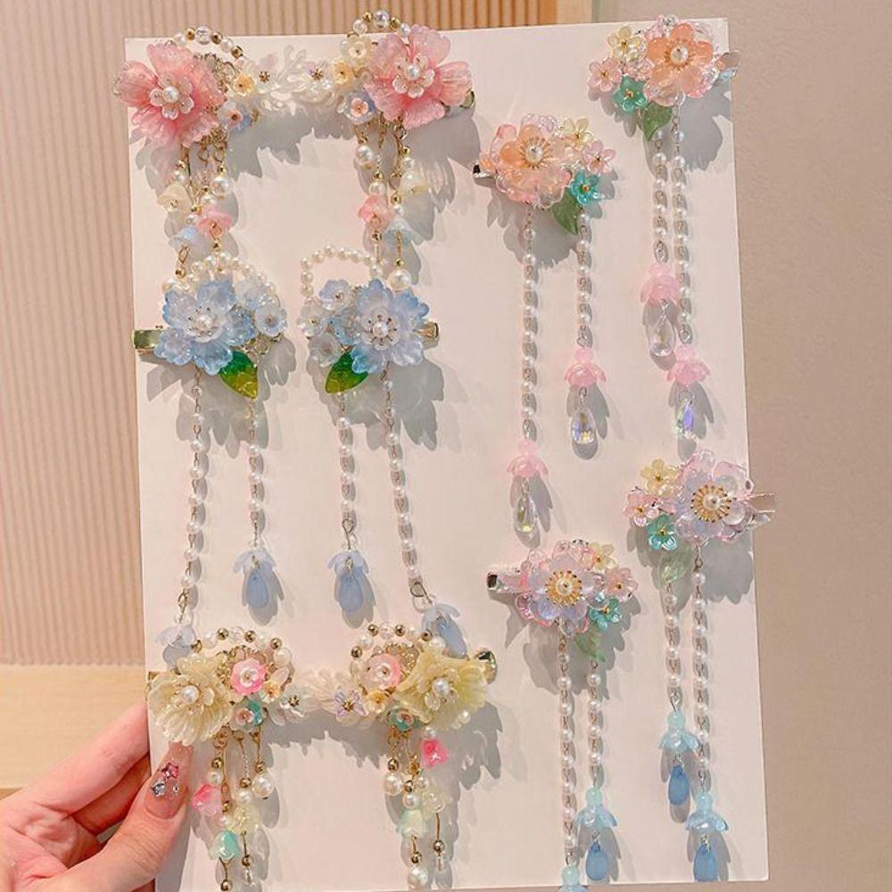 Fashion Pink Hair Clip Flower Tassel Chinese Style Hairpins Styling Accessory Hair Accessories Hanfu Accessories