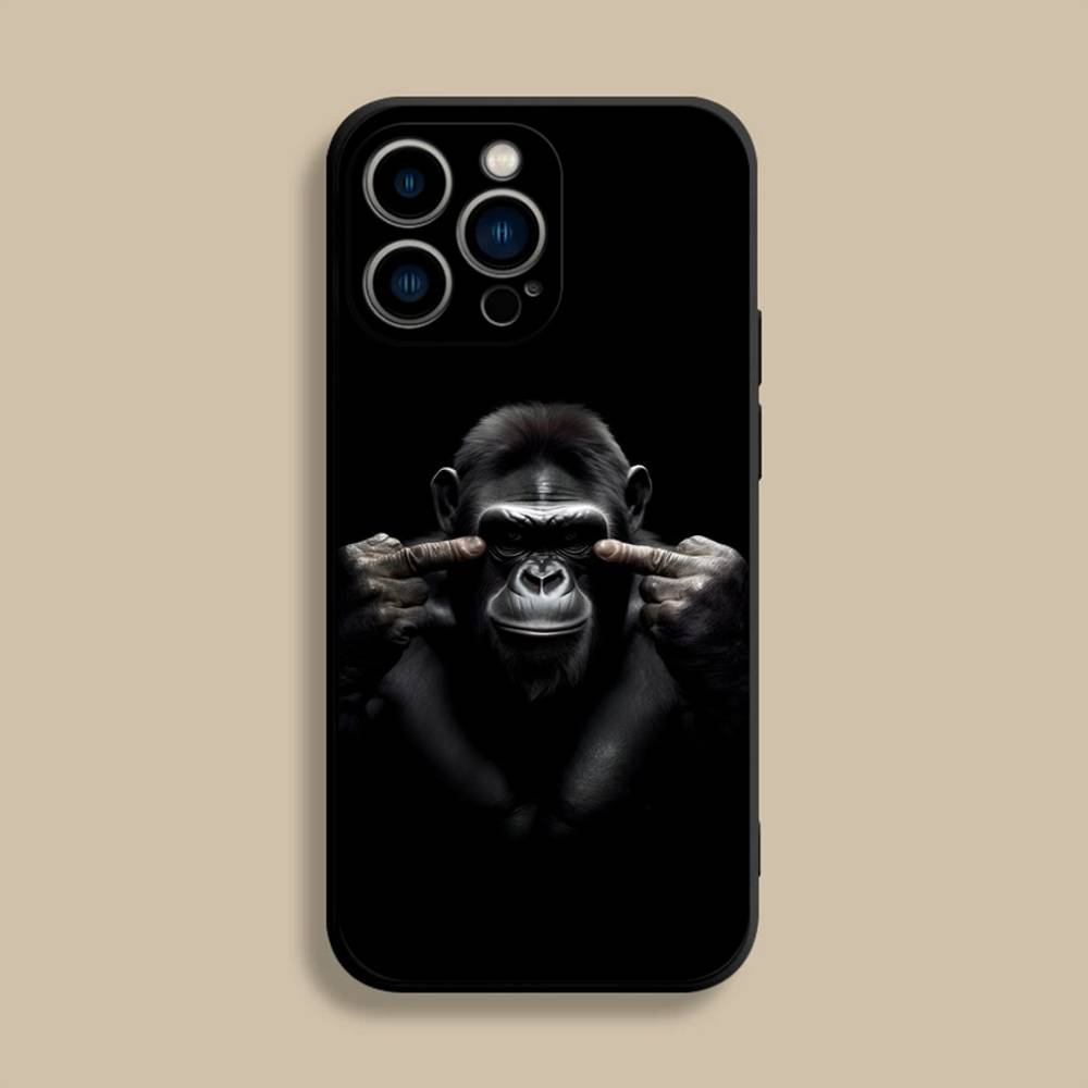 Monkey Gorilla Art Design Phone Case For iPhone 17,16,15,14,13,12,Pro,Max,Plus,E,SE4,Air,Mini Black Soft Cover