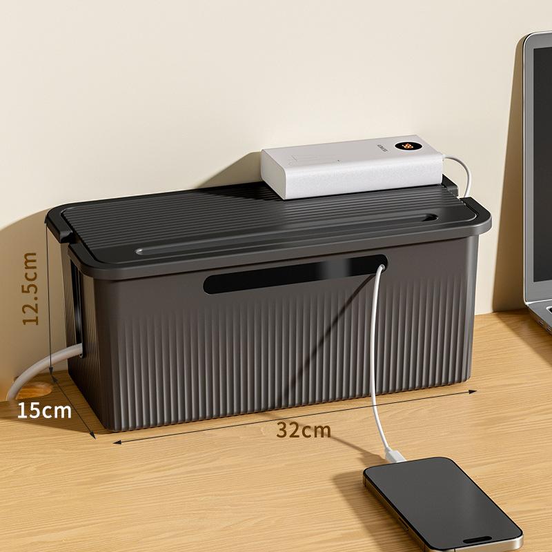 Cable Storage Box Desktop Charging Data Cable Storage Device Plug Socket Cable Management Device Black White Storage Organizer