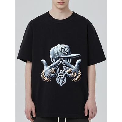 Black T Shirt with Octopus Wearing Cap and Chains Graphic Design for Streetwear Fashion