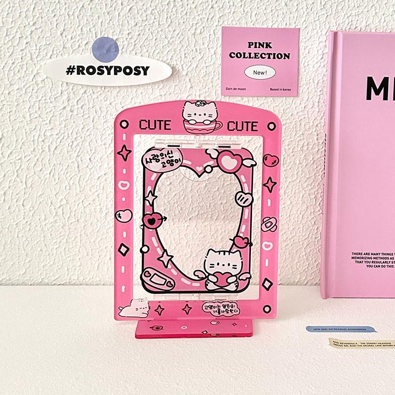 3inch Cute Photo Holder Card Display Stand Acrylic Card Sleeve Photocard Frame Desktop Decor Photo Protection Rotatable Sweet