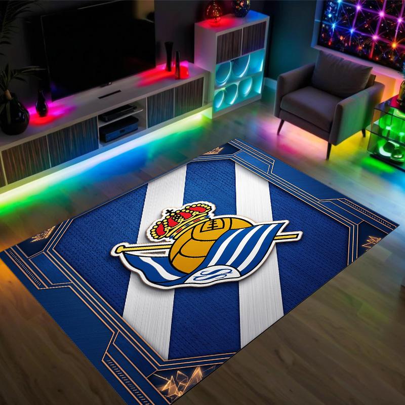 Real Sociedad FC Design Crystal Velvet Carpet Cozy Non?Slip Printed Rug For Bedroom Living Room Entrance