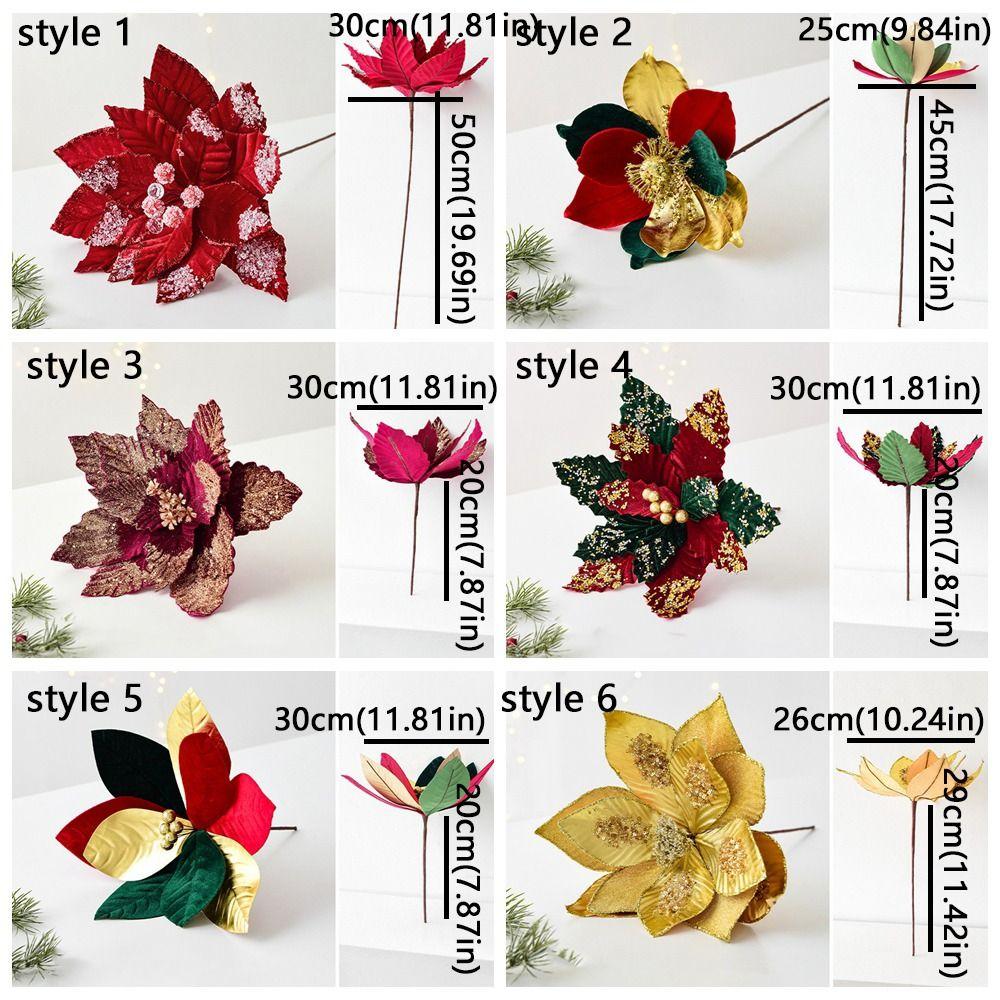 Large Glitter Artificial Christmas Flower Beautiful Xmas Tree Ornaments  Party Supplies