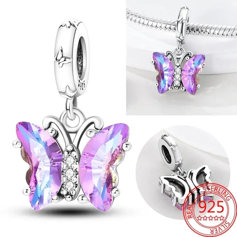 Neuer Kupfer-Lila Murano-Perlen Stiefmütterchen Blume Anhänger Charm Passend für Originalmarken Armband und Halskette Damenschmuck Geschenk