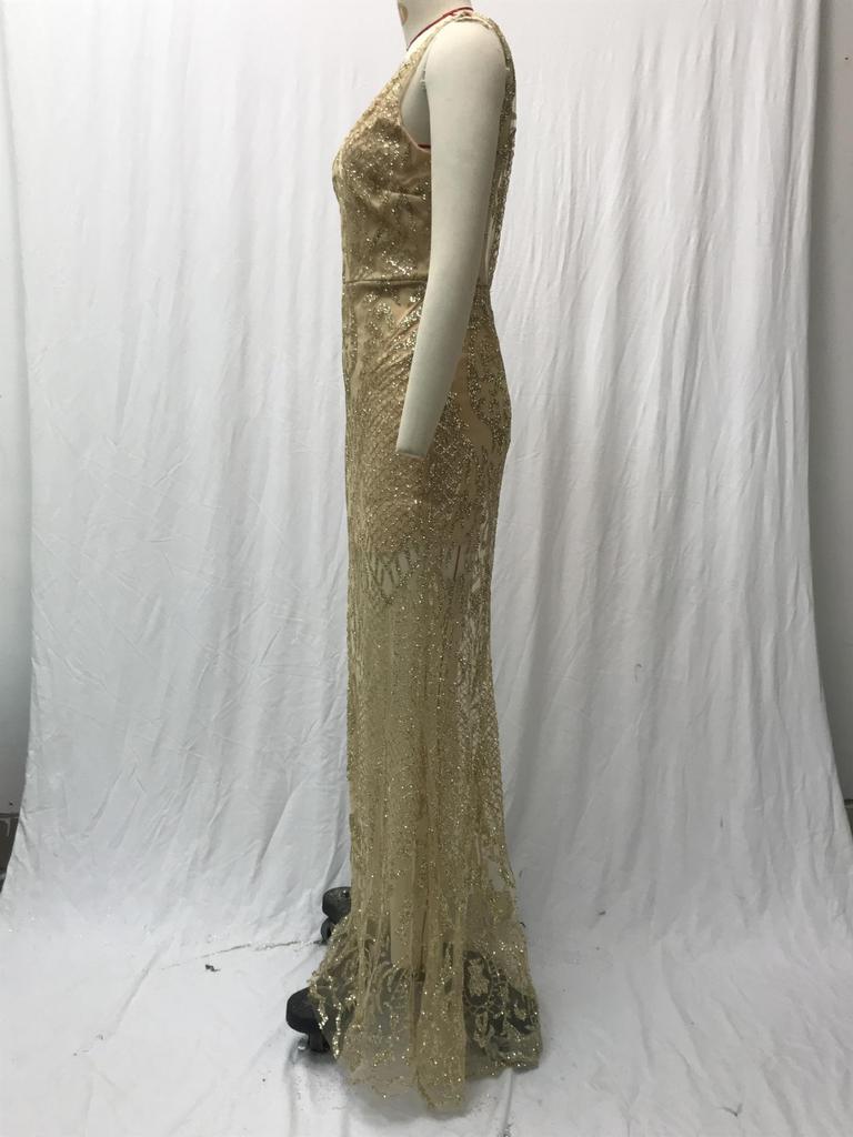 2025 Women's Long Sleeveless Evening Dress with Sexy Deep V and Sequins