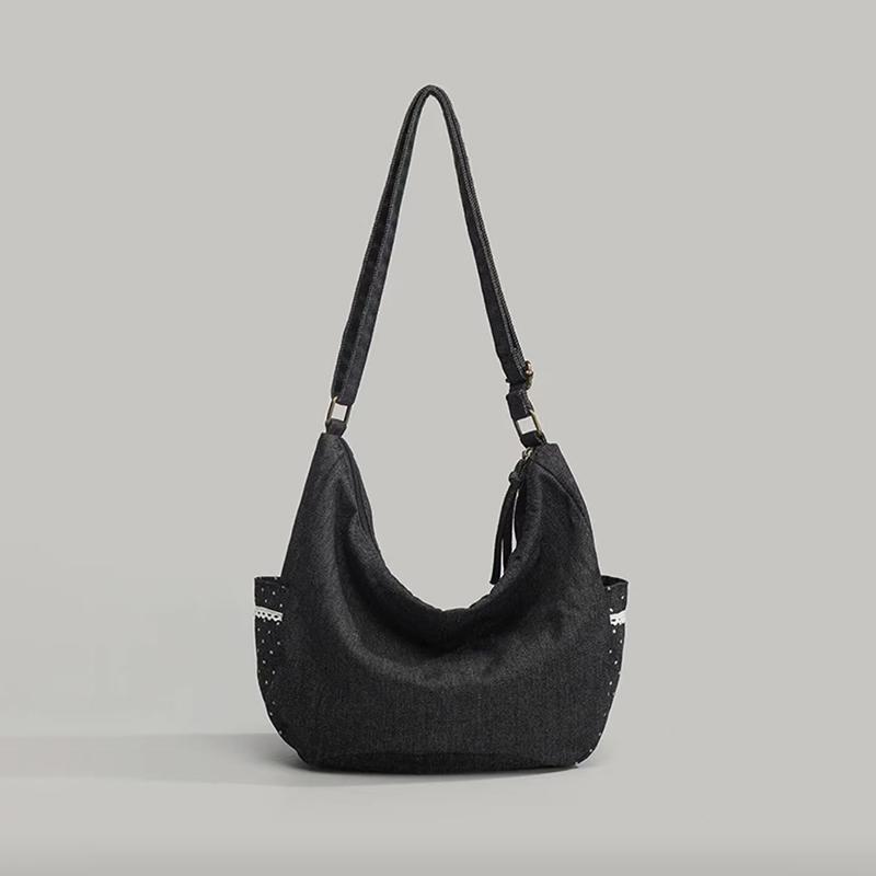 Japanese Ballet Polka Dot Crossbody Shoulder Bag,Korean Canvas Women Large Capacity Tote Bag,Student Commuter Work Handbag