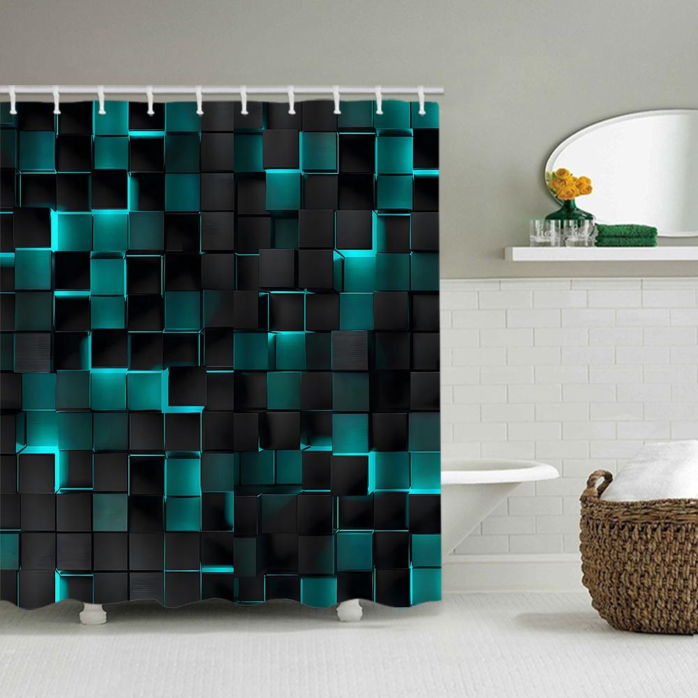 1/4 Brick Wall Shower Curtains, Toilet Seat Decoration, Shower Curtain With Carpet And Toilet Lid, 12 70.8X70.8 Inch Hooks