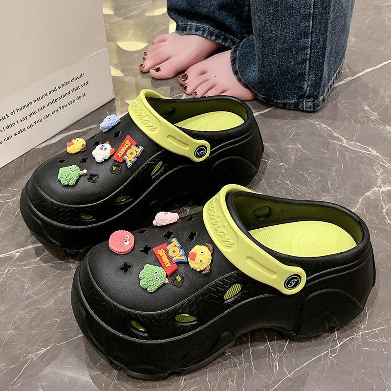 Women's Baotou Platform Trend Heighten Hole Shoes Outdoor Non Slip Lightweight Comfortable Sandals Hawaii Casual Half Shoes