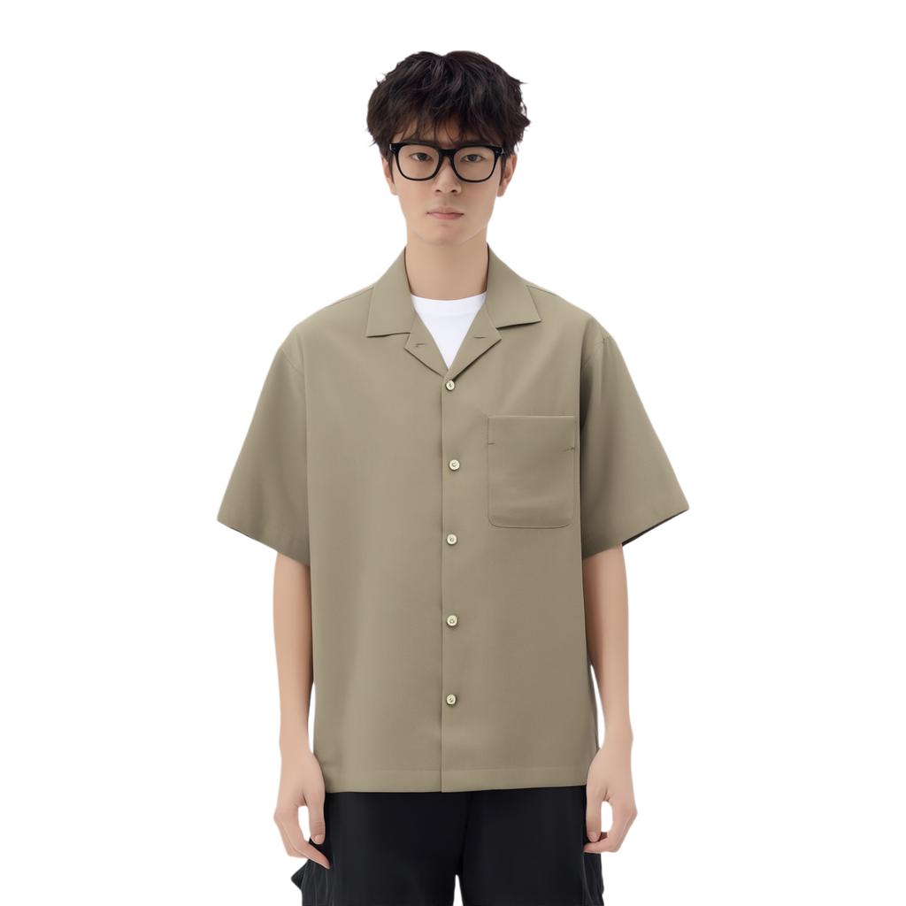 ZARA Loose Fit Lapel Simple Comfortable Short Sleeve Shirt Men shirts Khaki 3268310-505