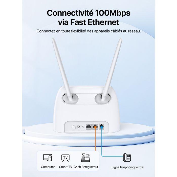 Tenda 4G06 Routeur 4G LTE VoLTE WiFi N300Mbps – Jusqu’à 150 Mbps – 32 Appareils – Ports RJ11 &amp; LAN/WAN – Plug &amp; Play