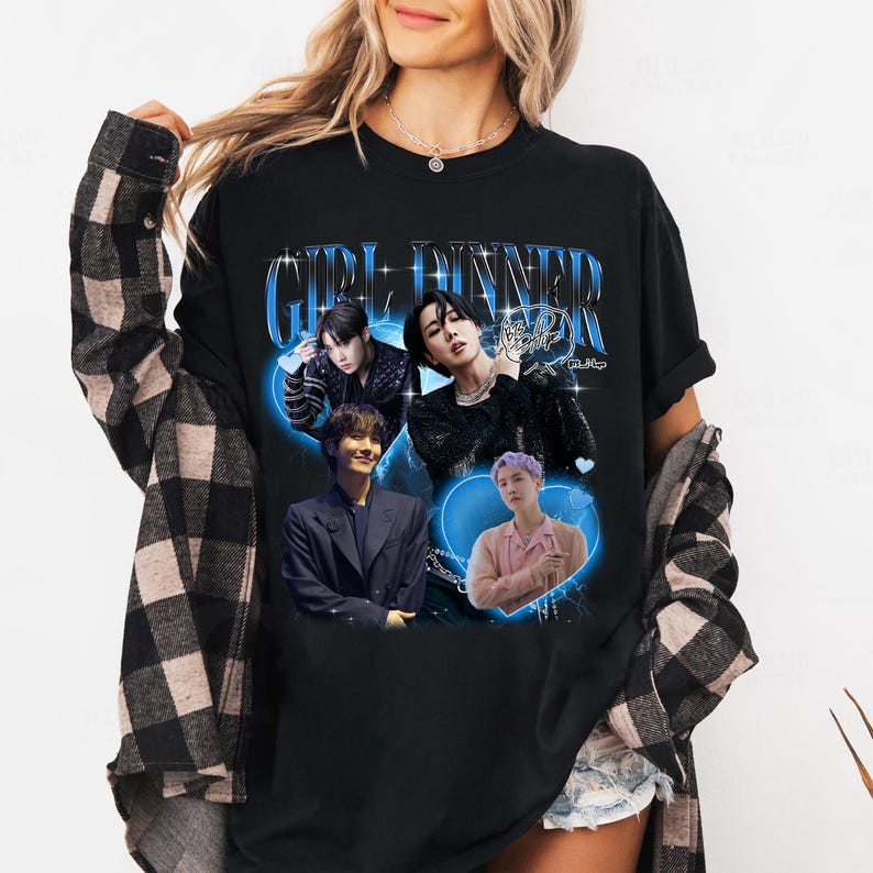 

J-hope Girl Dinner T-shirt, Kpop Army Fan Tee Fashion Trendy Men Women Vintage Top Hip Hop Streetwear Oversized Tshirt Short Sleeve Casual Clothing M