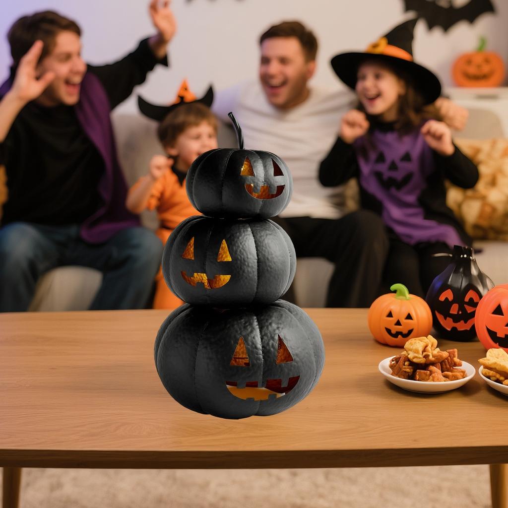 Black Stacked Plastic Pumpkins Towel Artificial Fake Halloween Decoration Paint Pumpkins For Porch Table Kitchen