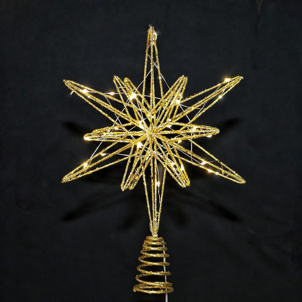Gold Glitter Light-Up Wrought Iron Octagonal Christmas Tree Topper Star Decoration 2025