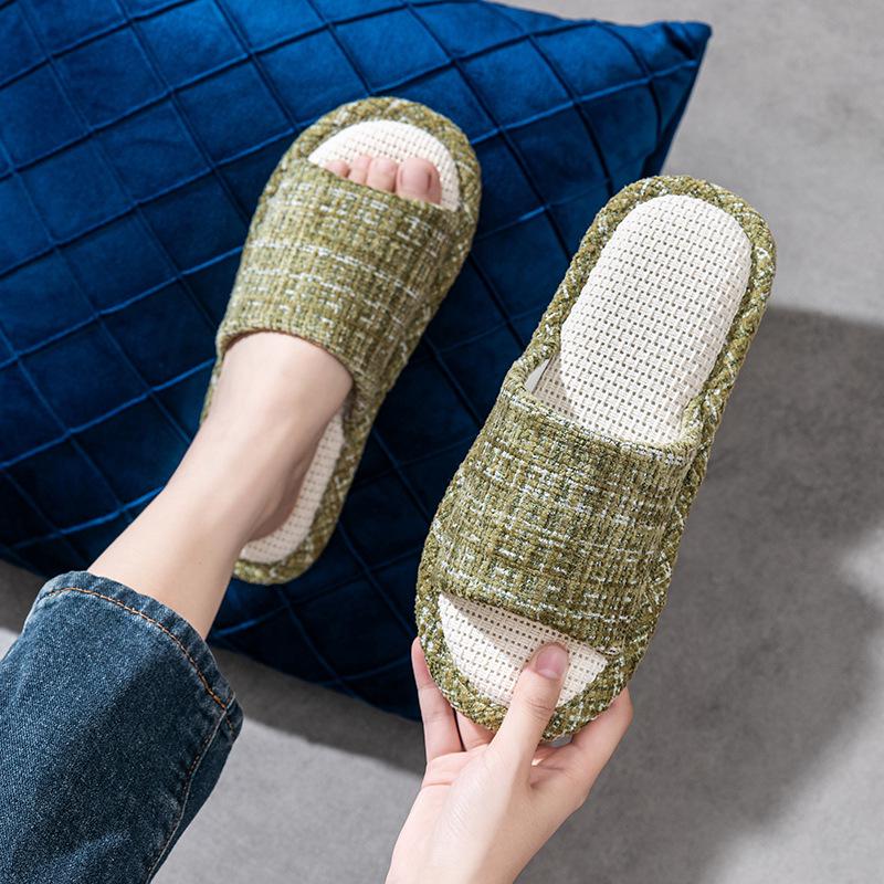 

Домашние тапочки унисекс из хлопка и льна: Мягкий, бесшумный, нескользящий 38/39 (fits 37-38) зелёный