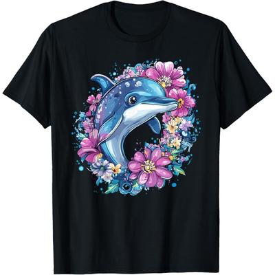 Dolphin Surrounded By Vibrant Flowers T-Shirt