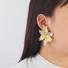 Layered Alloy Flower Earrings Women Gold Mixed Tone Statement Jewelry Beach Fashion