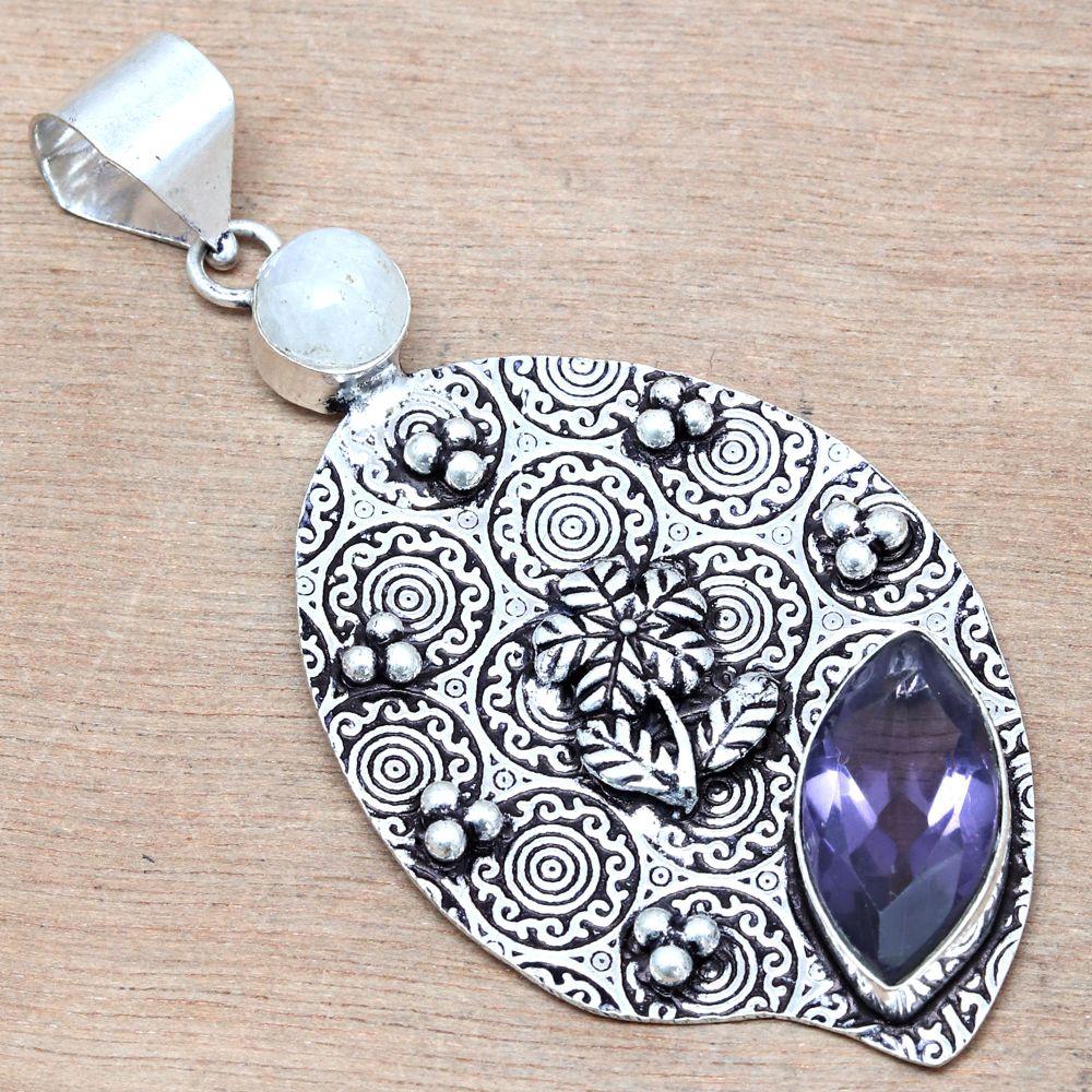Pendant Amethyst Quartz Gemstone Handmade Silver Jewelry 2.75"