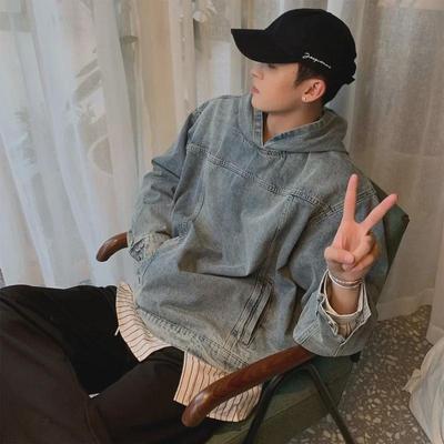 Oversized Retro American Men's Hooded Denim Jacket for Spring and Autumn