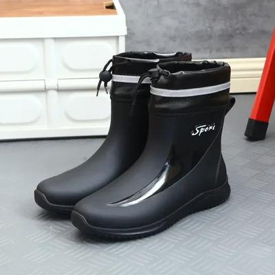 2025 Regenstiefel Herren Wasserdicht Kordelzug Regenschuhe Samtgefüttert Anzug Warm Rutschfest Flach Mode Zum Mitnehmen Fahrer Regenstiefel