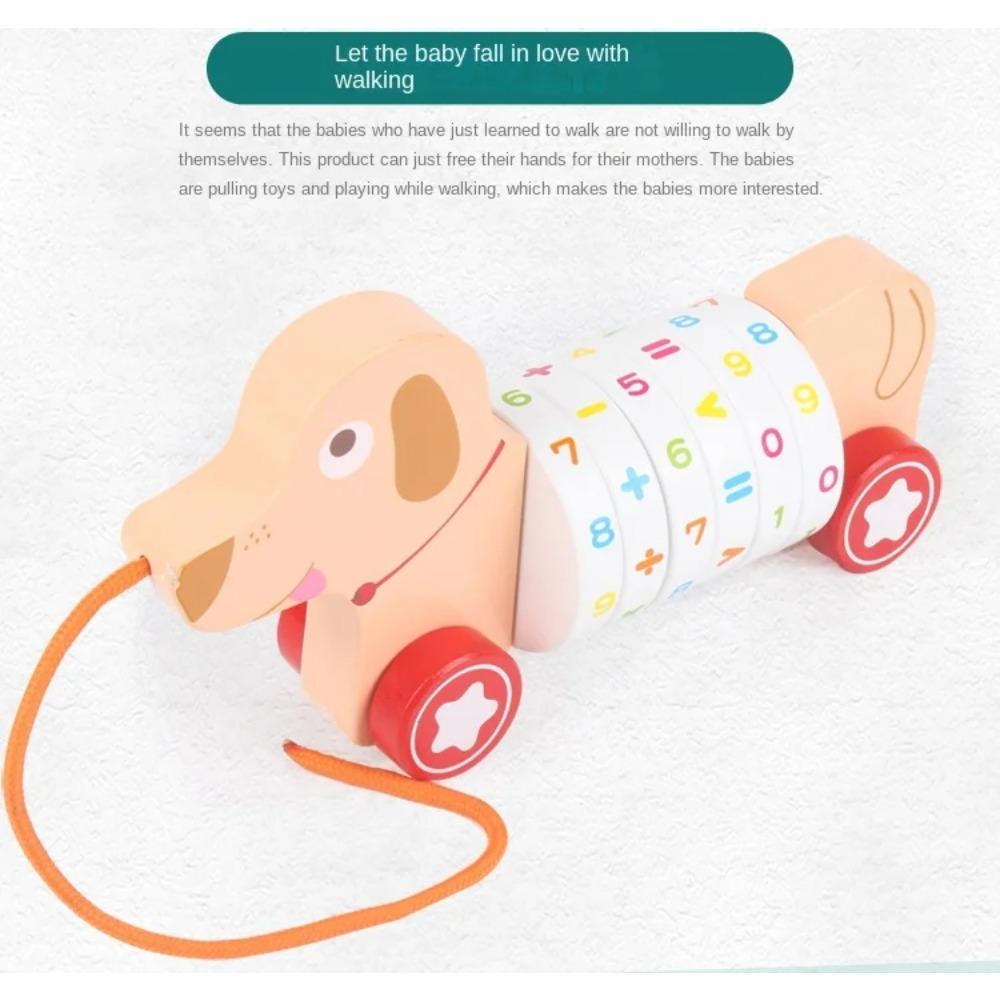 Wooden Animal Push Down Car Pull Rope Car Towing Toys Push and Go Baby Girl Walker Duck Puppy for Kids Early Education Toddler