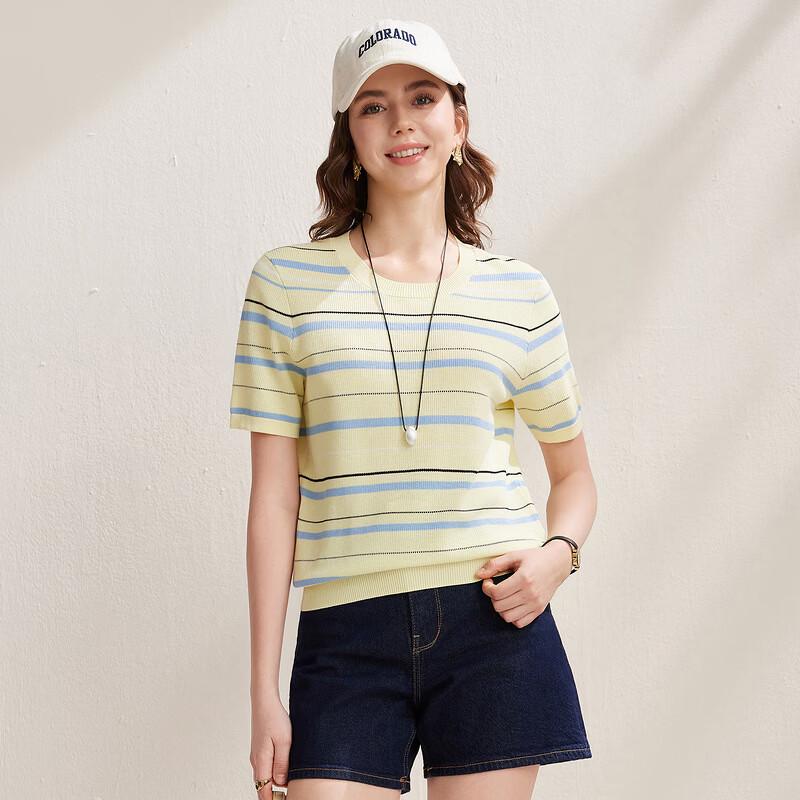 Zhaojun Women's Silk Blend Striped Short-Sleeve Knit Top