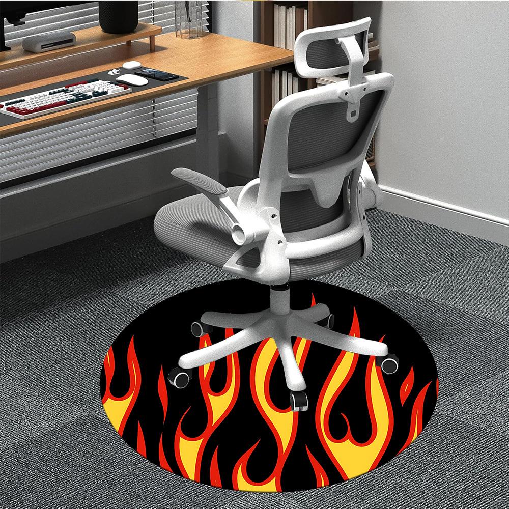 1pc Flame Pattern Carpet, Round Non Slip Durable Large Size Office Carpet, Suitable for Office