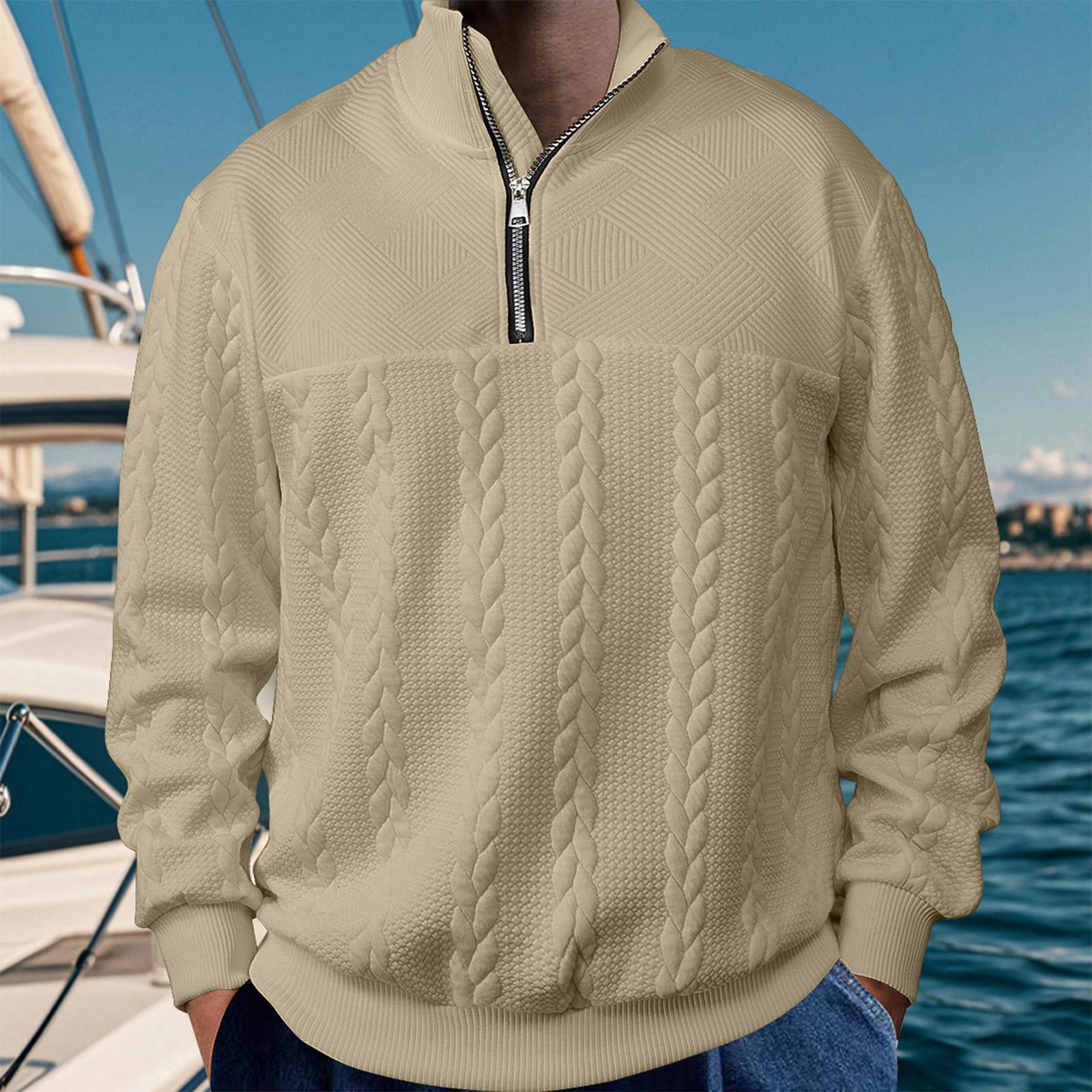 

Sweatshirts For Men Mock Neck Cable Knit Pullover Tops Winter Long Sleeve Color Tops XL хаки