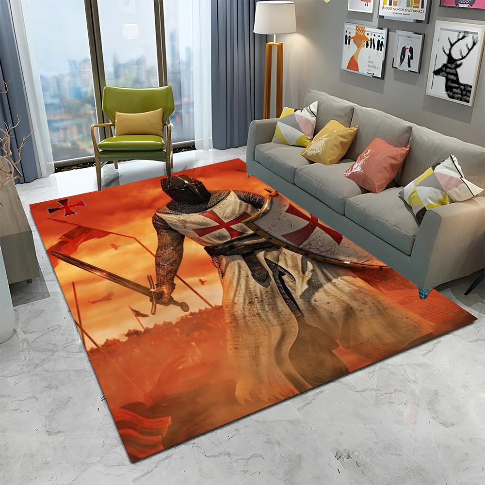 Rycerz Templariusz Krzyżowiec Gry Dywanik do Domu Salonu Sypialni Sofy Wycieraczka Dekoracja, Dywanik Obszarowy Antypoślizgowa Mata Podłogowa