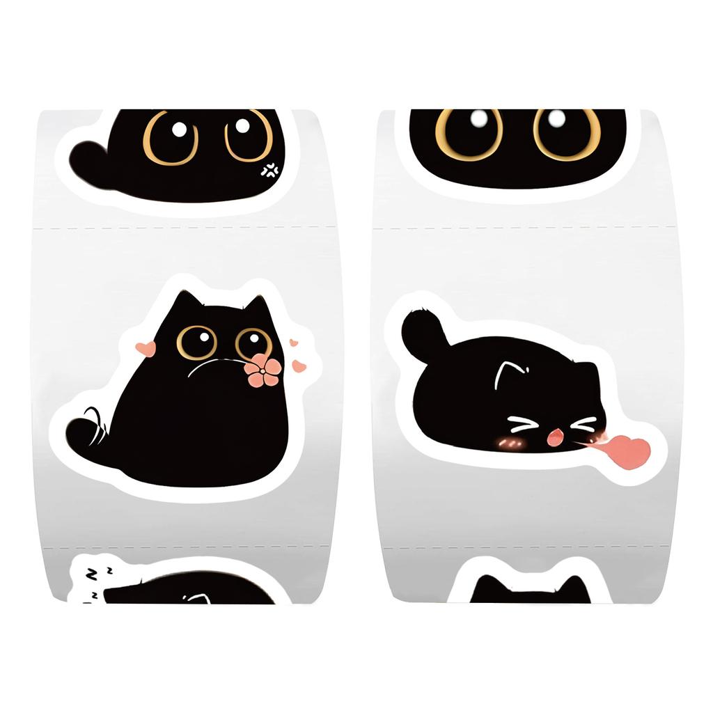 500 Pcs/Roll Cute Black Cat Cartoon Stickers Graffiti Aesthetic Decoration Luggage Laptop Computer Journal Stickers