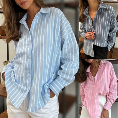 Summer Striped Shirt for Outerwear, Women's Long Sleeved Cardigan