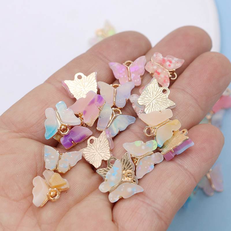 10Pcs Gold Plated Acrylic Butterfly Charm Pendant Jewelry Making Earrings Bracelet Necklace Diy Accessories Craft