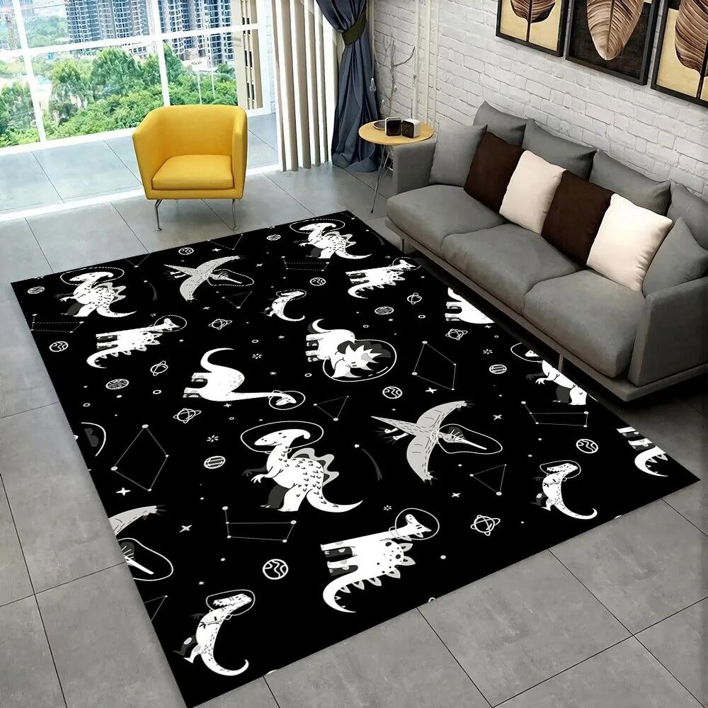 3D Cartoon Dinosaur Space Cute Dino Children Area Rug,Carpet for Living Room Bedroom Sofa Doormat Decoration, Non-slip Floor Mat