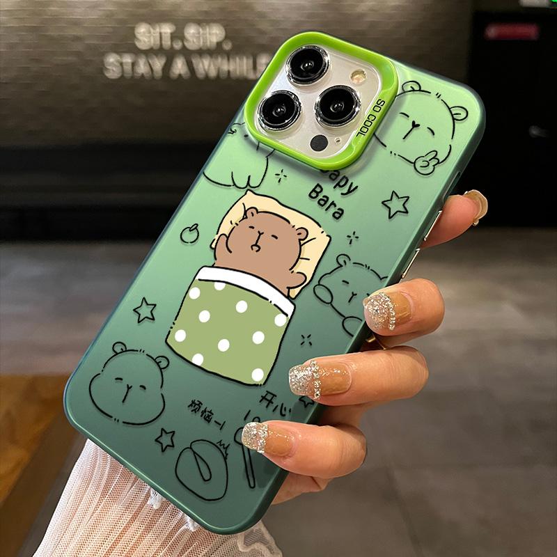 Carina Custodia per Telefono Capibara Tè al Latte Cartoon Placcata Argento IMD per iPhone 17 11 12 13 14 15 16 Pro Max 16E X XS XR Cover