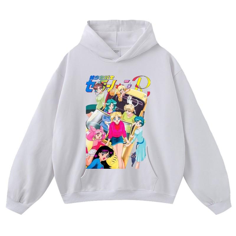 Vintage Anime Print Oversized Cotton Hoodie Teens Unisex Streetwear Fall Winter Casual Sweatshirt