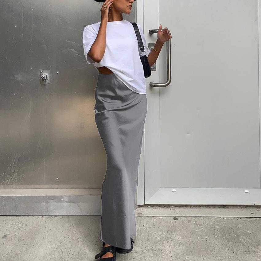 „2024 Frühling/Sommer Damen Casual Satin Seide Rock - Europäischer & Amerikanischer Stil“