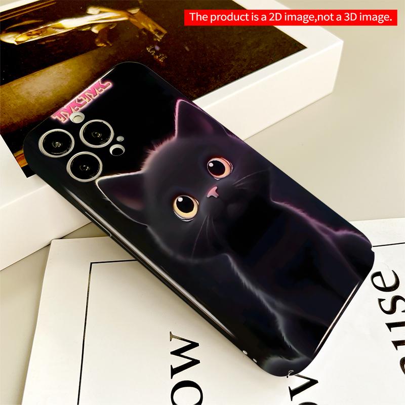 2DFlat Glowing Black Kitten Phone Case All inclusive film hard iPhone case, compatible with iPhone 18 Pro Max 17 16 15 14 13 12 11