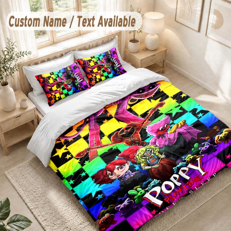 Poppy Playtime Bedding Set, 1 Duvet Cover & 2 Pillowcases Soft Comfortable Bedroom Home Textile Decor