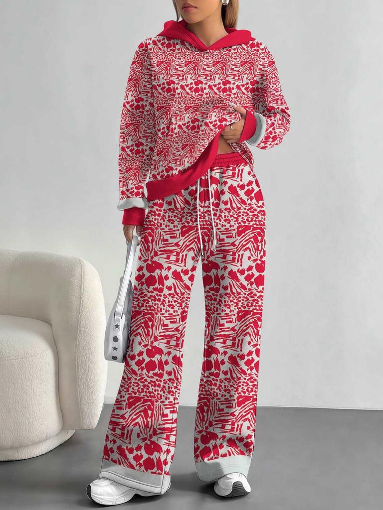 Gradual Change European and American Autumn and Winter Casual Long-sleeved Suit Women's Hooded Sweater Trousers Two-piece Set
