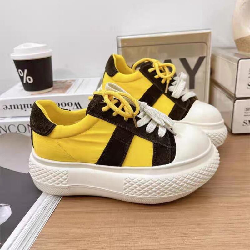 

Ugly cute big head thick-soled little white shoes women s muffin color matching versatile casual shoes heightening bread shoes fashion board shoes 35 жёлтый