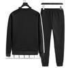 Men's Korean Version Trendy Round Neck Long-sleeved Sweater and Trousers Two-piece Set Loose Solid Color Fashionable Handsome Men's Clothing