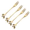 Trendy Golden Leaf Wooden Fruit Forks - 4 Pack