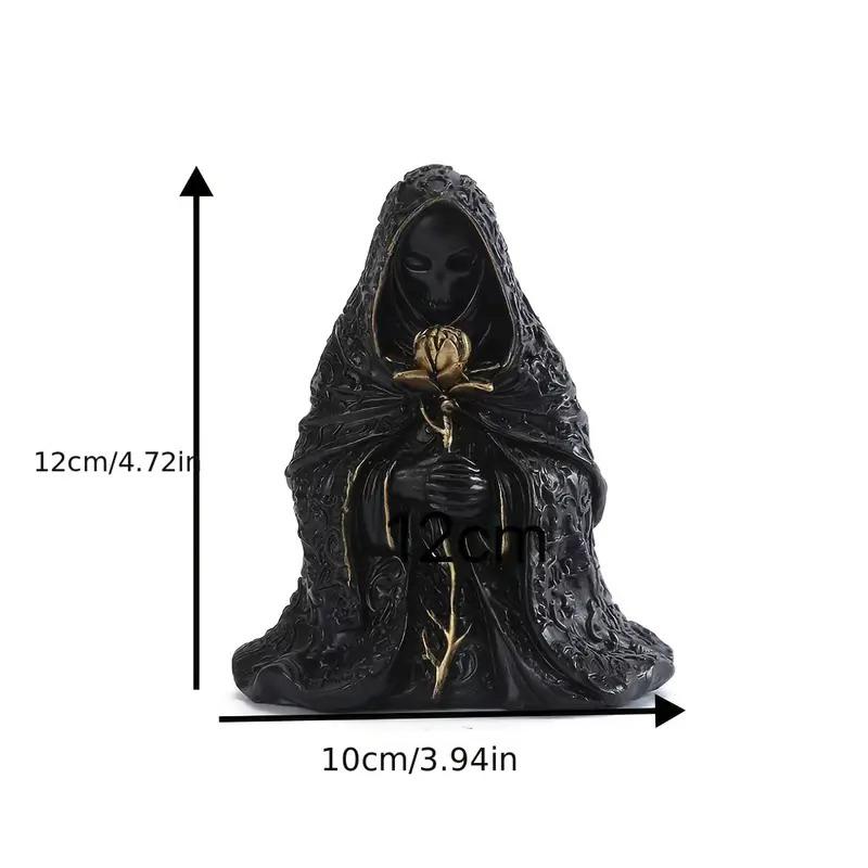 Gothic Black Robe Hooded Figure Resin Sculpture Mystical Wizard Statue Halloween Ornament Desk Decor For Home Or Office