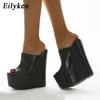 Eilyken New Summer Peep Toe Platform Wedge Women Slippers Sexy Super Heels Mules Sandals Shoes