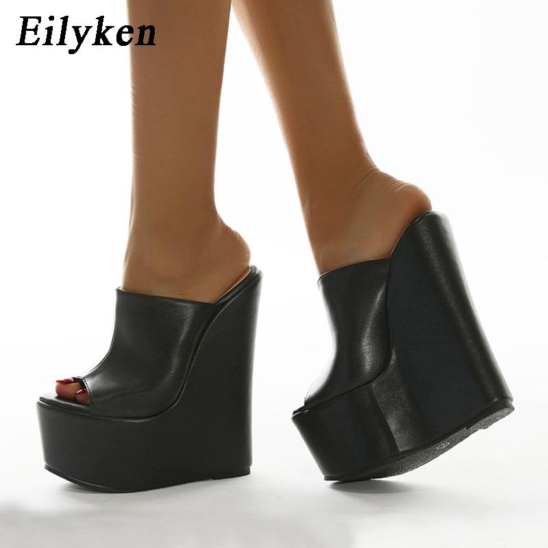 Eilyken New Summer Peep Toe Platform Wedge Women Slippers Sexy Super Heels Mules Sandals Shoes