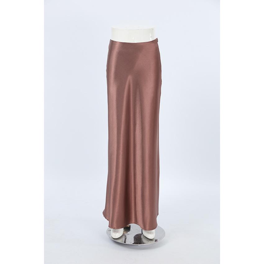 2024 Frühling Retro Brauner Satin Midi Rock für Damen - Europäische & Amerikanische Büro-Mode