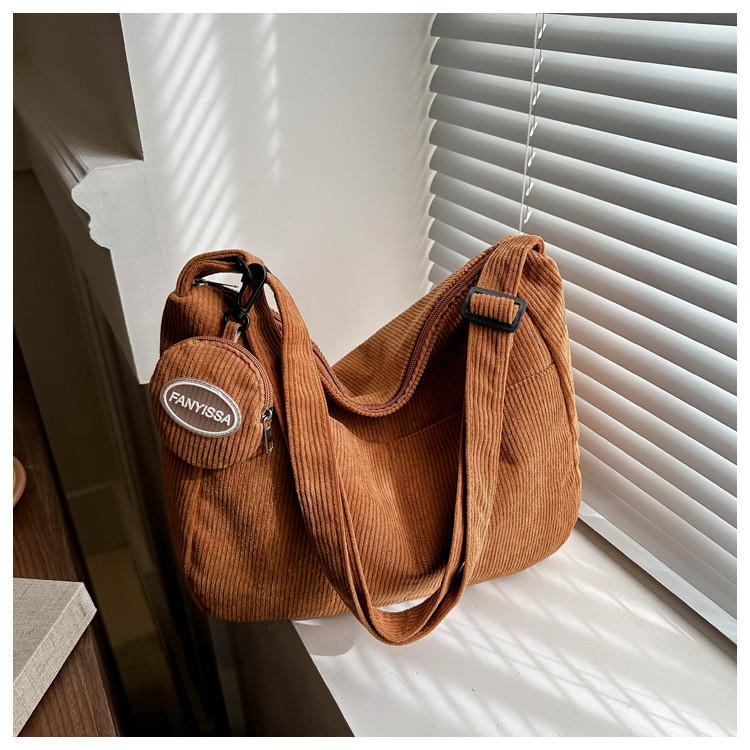 Fashionable Korean Style Corduroy Large Capacity Tote Bag With Adjustable Shoulder Strap