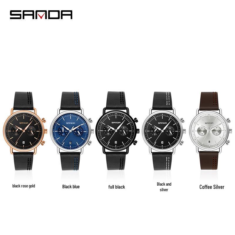 Sanda 1033 Men's Quartz Watch: Trendy Design with Leather Strap & Small Seconds Hand