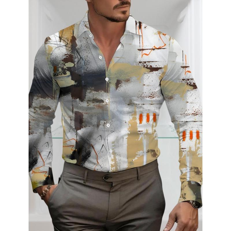 Men's Plus-Size Vintage Geometric Shirt 3D Graphic Print Button Fully Open Collar Casual Fashion Vacation High-End Men Shirts