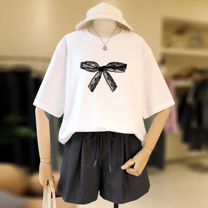 

Pure cotton European station summer new printing loose large size short-sleeved T-shirt women s clothing 2025 loose casual large size MM S [80-50 kg] белый