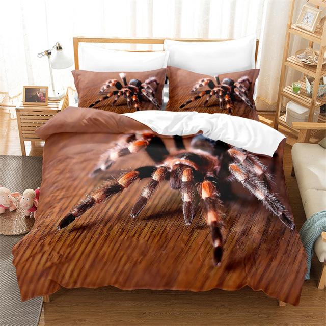 Tarantula Baskılı Yatak Örtüsü Seti King Full 3D Baskı Siyah Örümcek Yorgan Kılıfı Seti Böcek Temalı Erkek Çocuk Genç Polyester Yatak Örtüsü Seti